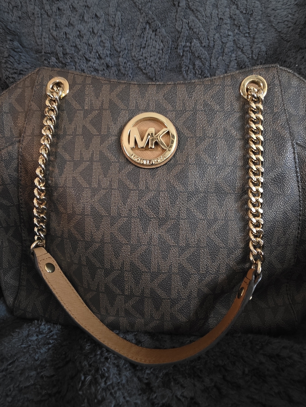 Michael Kors Brown Shoulder Bag with Gold Accents